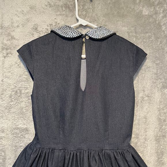 Kate Spade Kimberly Peter Pan Rhinestone Crystal Collar Denim Dress Sz 0 Elegant - Picture 7 of 8